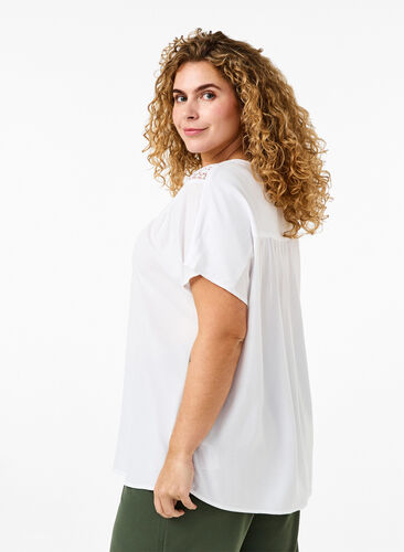 Zizzifashion Viscose blouse with lace trim, Bright White, Model image number 1