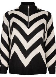 High neck knitted sweater with zipper, Black Birch Stripe, Packshot