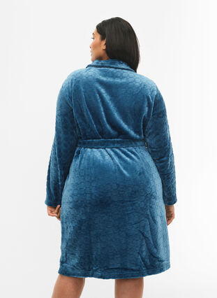 Zizzifashion Patterned dressing gown with zipper and pockets, Blue Coral, Model image number 1