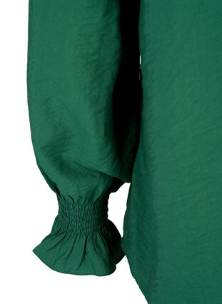 Zizzifashion Long-sleeved viscose blouse with ruffle details, Hunter Green, Packshot image number 3