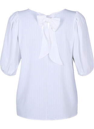 Zizzifashion Short-sleeved blouse with a bow at the back, Bright White, Packshot image number 1