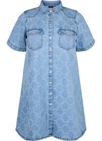 Denim dress with destroy pattern and short sleeves