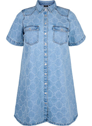 Zizzifashion Denim dress with destroy pattern and short sleeves, Blue Denim, Packshot image number 0