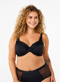 Padded bra with underwire and lace details, Black, Model