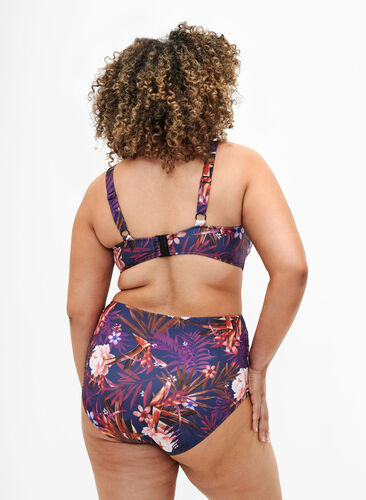 Zizzifashion High-waisted floral bikini bottoms, Purple Flower, Model image number 1