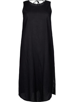 Zizzifashion Sleeveless cotton blend dress with linen, Black, Packshot image number 0