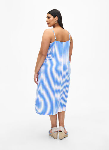 Zizzifashion FLASH - Striped strap dress in viscose, L. Blue White Stripe, Model image number 1