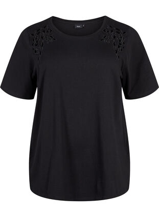 Zizzifashion Organic cotton T-shirt with embroidery details, Black, Packshot image number 0