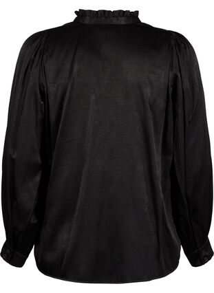 Zizzifashion Long-sleeved blouse with ruffles and v-neck, Black, Packshot image number 1