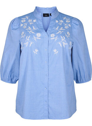 Zizzifashion Cotton shirt blouse with embroidered flowers, Vista Bl. W. White, Packshot image number 0