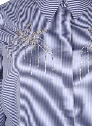 Zizzifashion Organic cotton shirt with bead embroidery, Blue White Stripe, Packshot image number 2