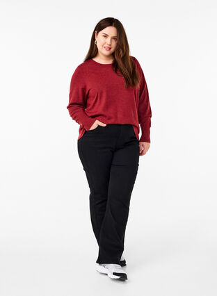 Zizzifashion FLASH - Knitted blouse with a round neck, Merlot Mel., Model image number 2