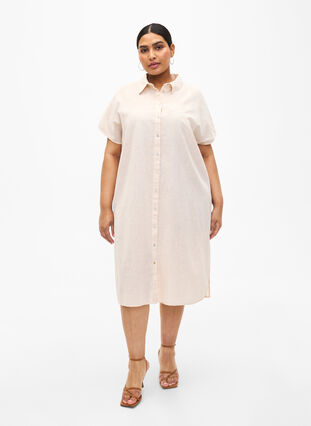 Zizzifashion Long shirt in cotton blend with linen, Sandshell, Model image number 2