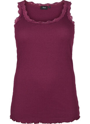 Zizzifashion Top with lace trim, Fig, Packshot image number 0