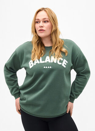 Zizzifashion Sweatshirt with terry text, Duck Green, Model image number 0