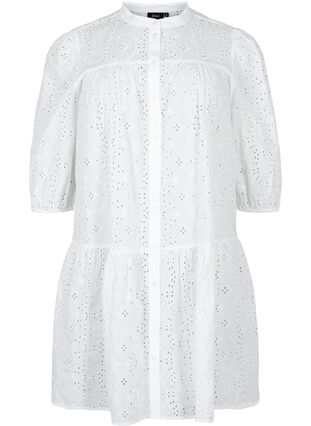 Zizzifashion Embroidery anglaise shirt dress in cotton, Bright White, Packshot image number 0