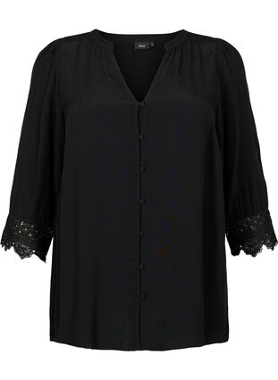 Zizzifashion Viscose shirt with v-neckline, Black, Packshot image number 0