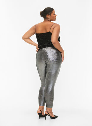 Zizzifashion Silver leggings with high waist, Dark Silver, Model image number 1