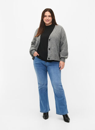 Zizzifashion Melange cardigan in rib knit, Light Grey Melange, Model image number 2