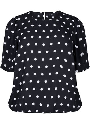 Zizzifashion Dotted blouse with short sleeves, Black W. White Dot, Packshot image number 0