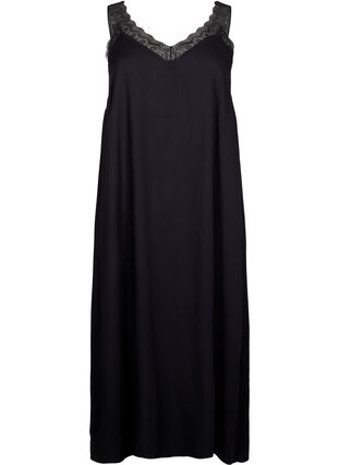 Zizzifashion Midi-length strap dress in viscose with lace, Black, Packshot image number 0