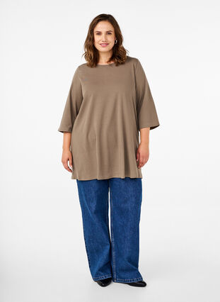 Zizzifashion A-shape tunic with 3/4 sleeves, Shitake, Model image number 2