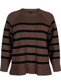 Striped knitted blouse with round neck