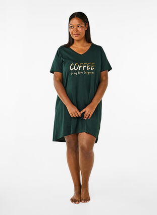 Zizzifashion Organic cotton nightgown with v-neck, Scarab Coffee, Model image number 2