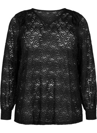 Zizzifashion Long-sleeved lace blouse, Black, Packshot image number 0