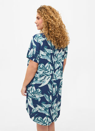 Zizzifashion Dress with print and short sleeves, Navy B.Big FlowerAOP, Model image number 1