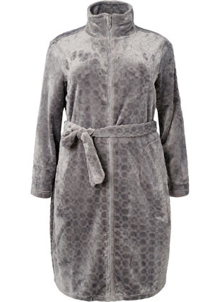 Zizzifashion Patterned dressing gown with zipper and pockets, Grey, Packshot image number 0