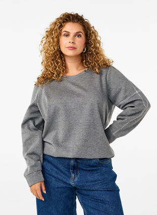 Zizzifashion Sweatshirt with contrast stitching, Medium Grey Mél, Model image number 0