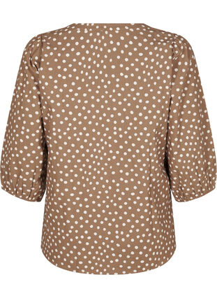 Zizzifashion 3/4 sleeve cotton blouse with polka dots, Coca Mocha Dot , Packshot image number 1