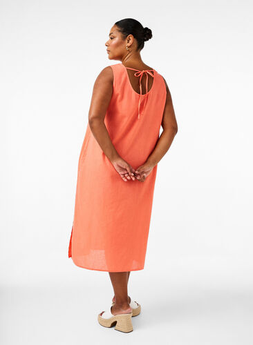 Zizzifashion Sleeveless cotton blend dress with linen, Living Coral, Model image number 1