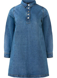 Short denim dress with A-shape and long sleeves