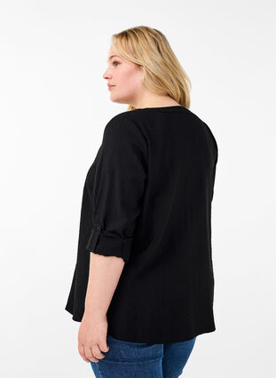 Zizzifashion Viscose shirt blouse with 3/4 sleeves, Black, Model image number 1