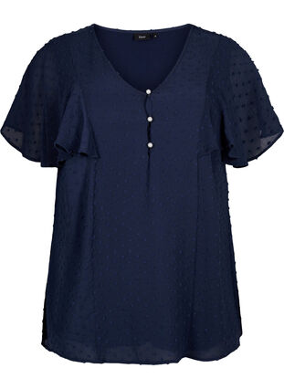 Zizzifashion Blouse with dotted texture and short sleeves, Navy Blazer, Packshot image number 0