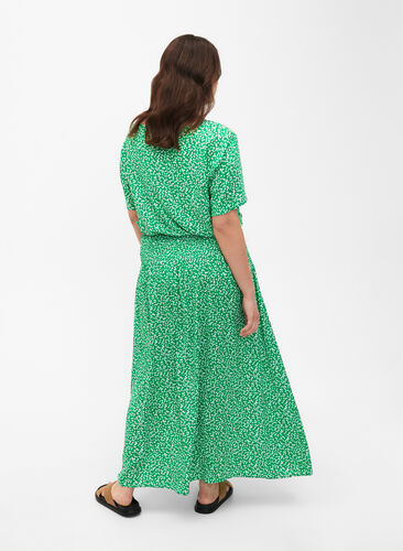 Zizzifashion FLASH - Viscose maxi skirt with smocking, Bright Green Wh.AOP, Model image number 1