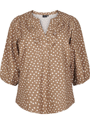 Zizzifashion 3/4 sleeve cotton blouse with print, Coca Mocha Dot , Packshot image number 0