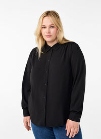 Solid colour shirt with collar, Black, Model