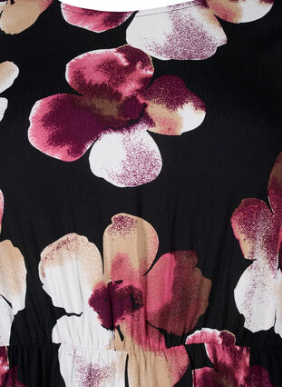 Zizzifashion Viscose dress with print and long sleeves, Black Pink FlowerAOP, Packshot image number 2