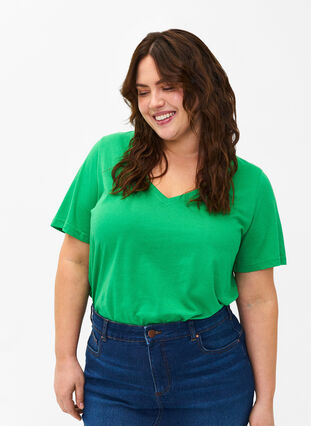 Zizzifashion FLASH - T-shirt with v-neck, Kelly Green, Model image number 0