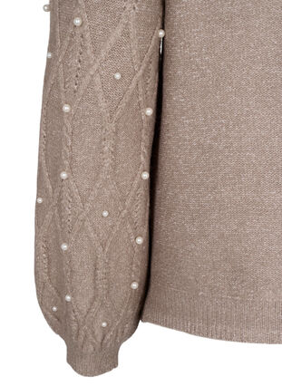 Zizzifashion Knitted sweater with pattern and pearls, Desert Taupe Mel., Packshot image number 3