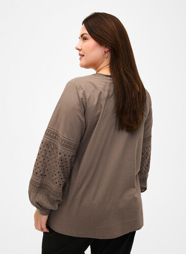 Zizzifashion Long sleeve blouse with decorative details, Caribou, Model image number 1