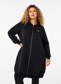 Long quilted sports cardigan with zip, Black, Model