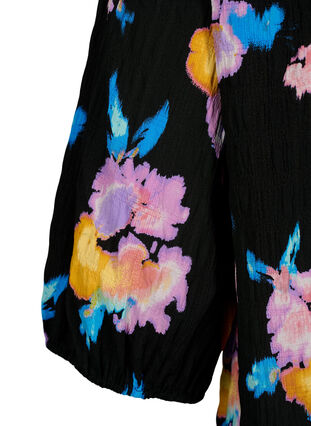 Zizzifashion Floral blouse with round neck and zip, Black w. Flower AOP, Packshot image number 3