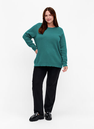 Zizzifashion Cotton knit blouse with structure, Deep Lake, Model image number 2