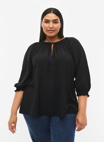 Zizzifashion A-shape viscose blouse with 3/4 sleeves, Black, Model image number 0