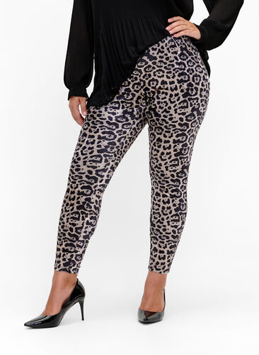 Zizzifashion Velour leggings with leopard print, Leopard, Model image number 0