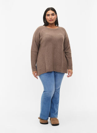 Zizzifashion Melange pullover with side slit, Walnut/White Mel., Model image number 2